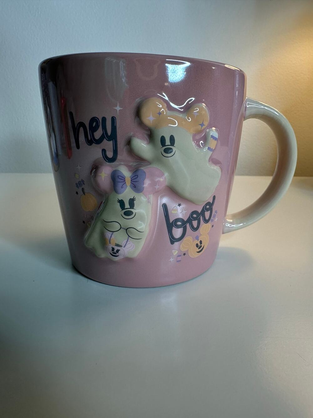 Disney Parks Cutie Ghost Pink Ceramic Coffee Mug Hey Boo